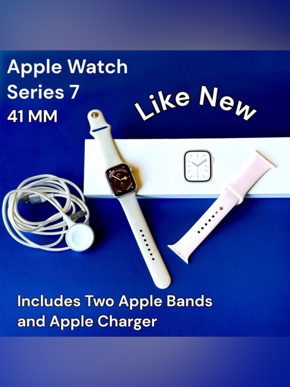 Like New Apple Watch Series 7 – 41mm Starlight Finish - Box, Charger, Bands - Picture 3 of 15
